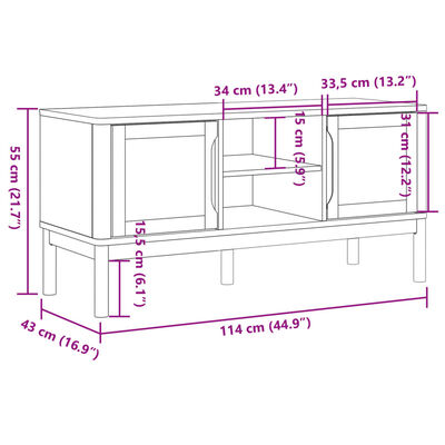 vidaXL televizora skapis FLORO, brūns 114x43x55 cm, priedes masīvkoks