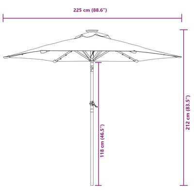 vidaXL dārza saulessargs ar LED, tērauda kāts, zaļš, 225x225x212 cm