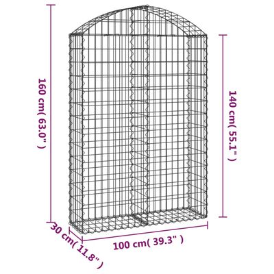 vidaXL arkveida gabiona grozs, 100x30x140/160 cm, cinkota dzelzs