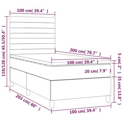 vidaXL atsperu gulta ar matraci, LED, krēmkrāsas audums, 100x200 cm