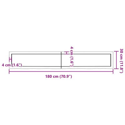 vidaXL galda virsma, 180x40x(2-4) cm, neapstrādāts ozola masīvkoks