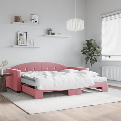 vidaXL izvelkams dīvāns ar matraci, rozā, 100x200 cm, samts