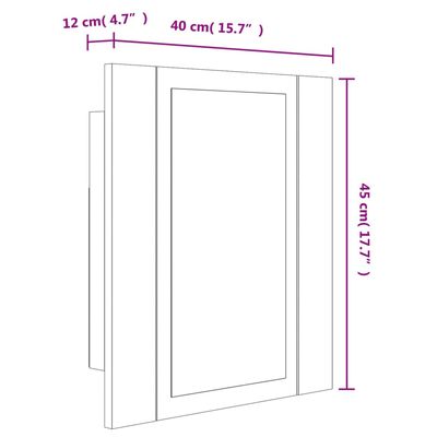 vidaXL vannasistabas spoguļskapītis ar LED, pelēks, 40x12x45cm, koks