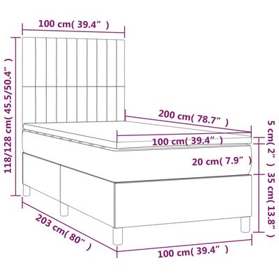 vidaXL atsperu gulta ar matraci, LED, krēmkrāsas audums, 100x200 cm