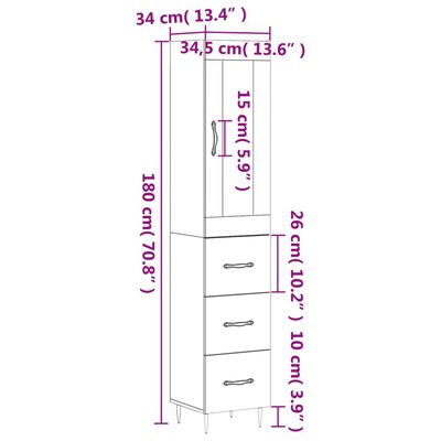 vidaXL augstais skapītis, ozolkoka, 34,5x34x180 cm, inženierijas koks