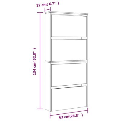 vidaXL apavu plaukts ar spoguli, 4 nodalījumi, pelēks, 63x17x134 cm