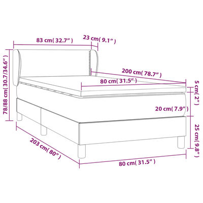 vidaXL atsperu gulta ar matraci, tumši pelēka samts, 80x200 cm