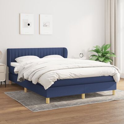vidaXL atsperu gulta ar matraci, zils, 140x200 cm, audums