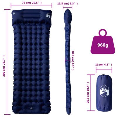 vidaXL pašpiepūšams kempinga matracis, spilvens vienvietīgs tumši zils