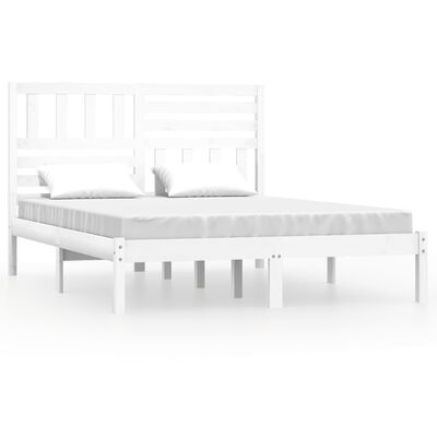 vidaXL gultas rāmis, priedes masīvkoks, balts, 140x190 cm