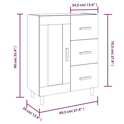 vidaXL kumode, ozolkoka krāsa, 69,5x34x90 cm, inženierijas koks