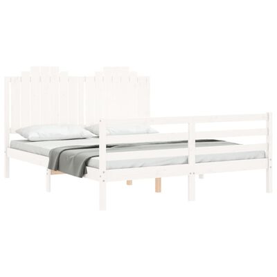 vidaXL gultas rāmis ar galvgali, 160x200 cm, masīvkoks, balts