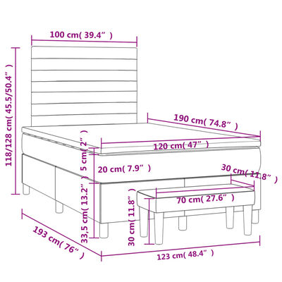 vidaXL atsperu gulta ar matraci, melns samts, 120x190 cm