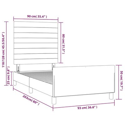 vidaXL gultas rāmis ar galvgali, tumši brūns, 90x200 cm, audums