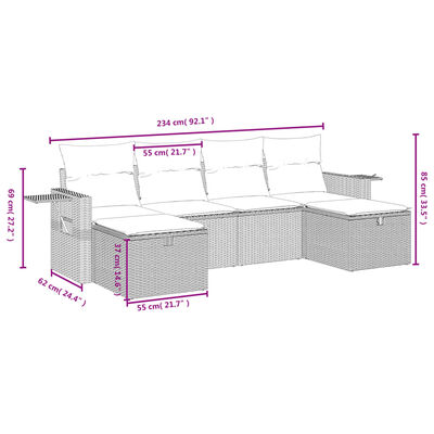 vidaXL 6-daļīgs dārza dīvānu komplekts, matrači, brūna PE rotangpalma