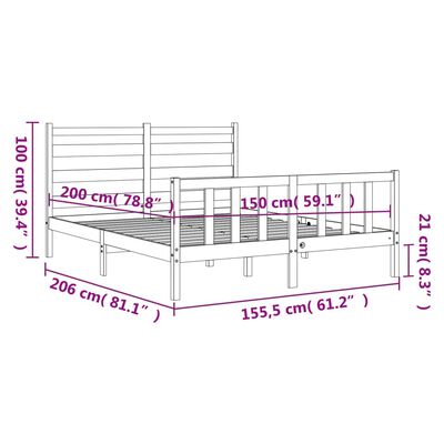 vidaXL gultas rāmis ar galvgali, King size izmērs, masīvkoks