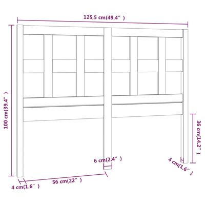 vidaXL gultas galvgalis, balts, 125,5x4x100 cm, priedes masīvkoks