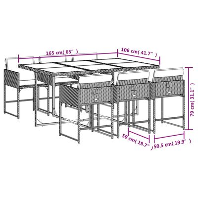 vidaXL 7-daļīgs dārza mēbeļu komplekts ar matračiem, PE rotangpalma