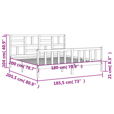 vidaXL gultas rāmis ar galvgali, Super King Size, masīvkoks