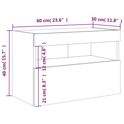 vidaXL TV skapītis ar LED lampiņām, pelēka ozola krāsa, 60x30x40 cm