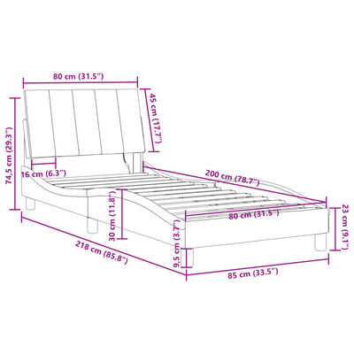 vidaXL gultas rāmis ar LED, melns samts, 80x200 cm