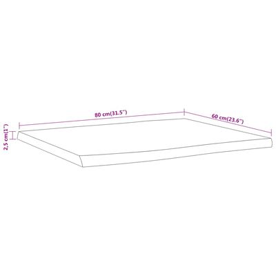 vidaXL galda virsma: 80x60x2,5 cm, taisnstūra, akācijas masīvkoks