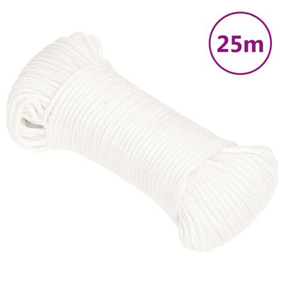 vidaXL laivu virve, balta, 3 mm, 25 m, polipropilēns