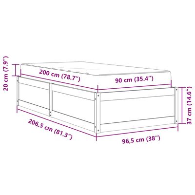 vidaXL gulta ar matraci, 90x200 cm, priedes koks