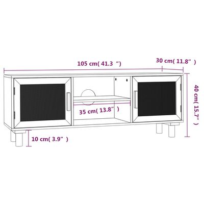 vidaXL TV skapītis, 105x30x40 cm, priede, dabīga rotangpalma, brūns