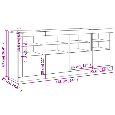 vidaXL kumode ar LED lampiņām, 163x37x67 cm, balta