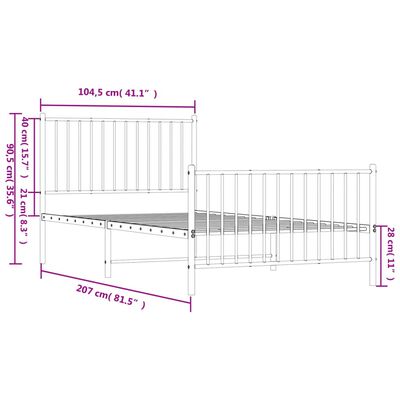 vidaXL gultas rāmis ar galvgali un kājgali, balts metāls, 100x200 cm