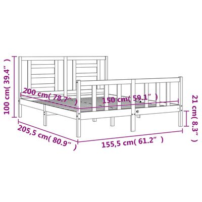 vidaXL gultas rāmis ar galvgali, pelēks, King Size, masīvkoks