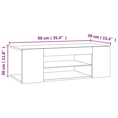 vidaXL TV galdiņš ar LED apgaismojumu, ozolkoka, 90x39x30 cm