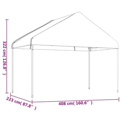 vidaXL nojume ar jumtu, balta, 13,38x4,08x3,22 m, polietilēns