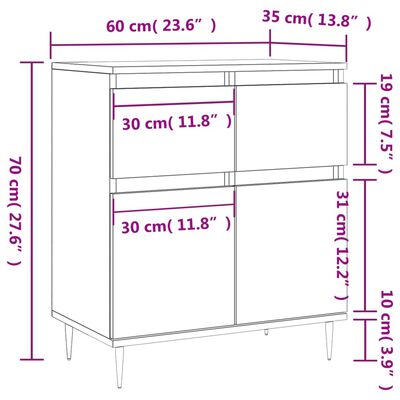 vidaXL kumode, pelēka ozolkoka, 60x35x70 cm, inženierijas koks