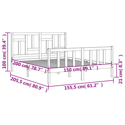 vidaXL gultas rāmis ar galvgali, King size izmērs, masīvkoks, balts