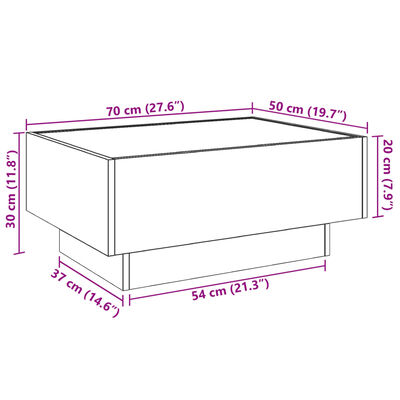 vidaXL kafijas galdiņš ar LED, ozola, 70x50x30 cm, inženierijas koks