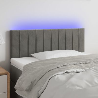 vidaXL gultas galvgalis ar LED, 100x5x78/88 cm, gaiši pelēks samts