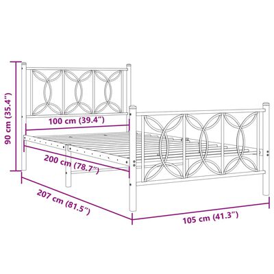 vidaXL gultas rāmis ar galvgali un kājgali, balts metāls, 100x200 cm