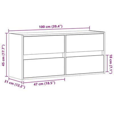 vidaXL TV sienas skapītis ar LED lampiņām, melns, 100x31x45 cm