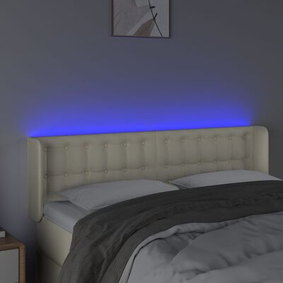 vidaXL gultas galvgalis ar LED, 147x16x78/88 cm, krēmkrāsas