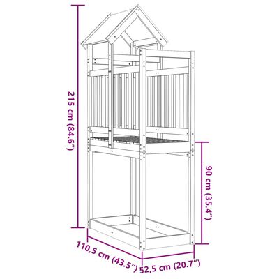 vidaXL rotaļu tornis, 110,5x52,5x215 cm, Duglasa egles masīvkoks