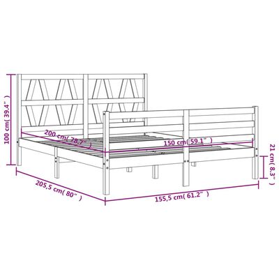 vidaXL gultas rāmis ar galvgali, King size izmērs, masīvkoks, balts