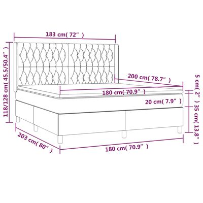 vidaXL atsperu gulta ar matraci, LED, melns audums, 180x200 cm