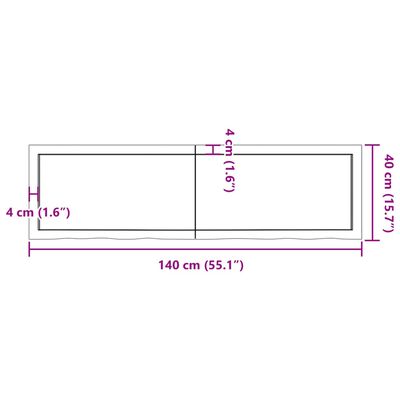 vidaXL galda virsma, 140x40x(2-6) cm, neapstrādāts ozola masīvkoks