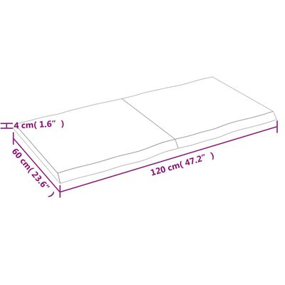 vidaXL galda virsma, 120x60x(2-4) cm, neapstrādāts ozola masīvkoks