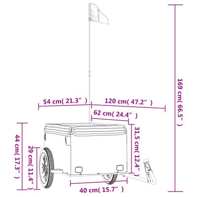 vidaXL velosipēda piekabe, 30 kg, melna un pelēka , dzelzs