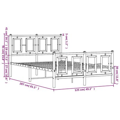 vidaXL gultas rāmis ar galvgali un kājgali, melns metāls, 120x200 cm