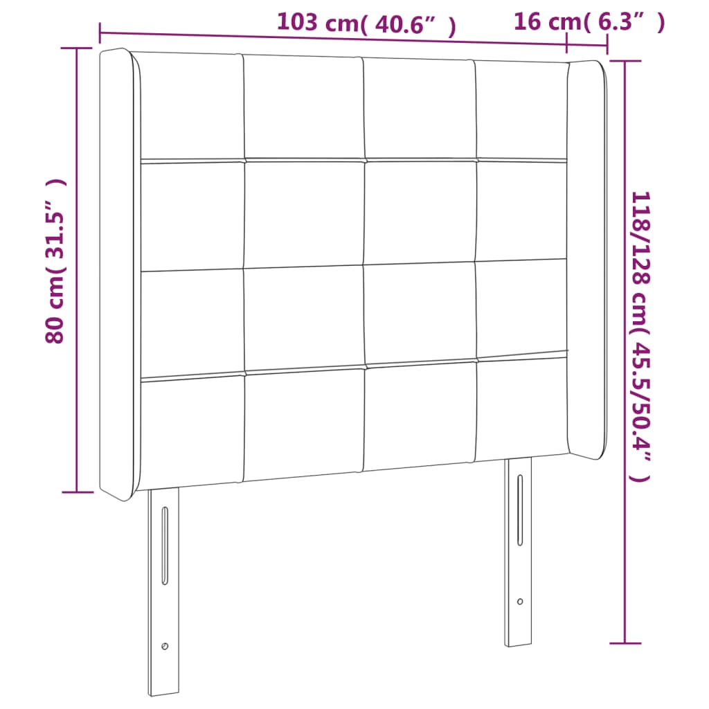 vidaXL gultas galvgalis ar LED, 103x16x118/128 cm, tumši zils samts