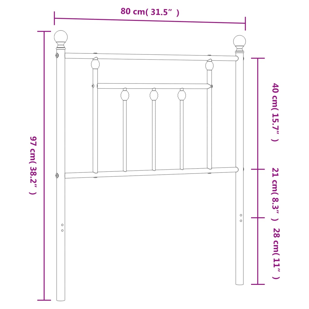 vidaXL gultas galvgalis, balts, metāls, 75 cm